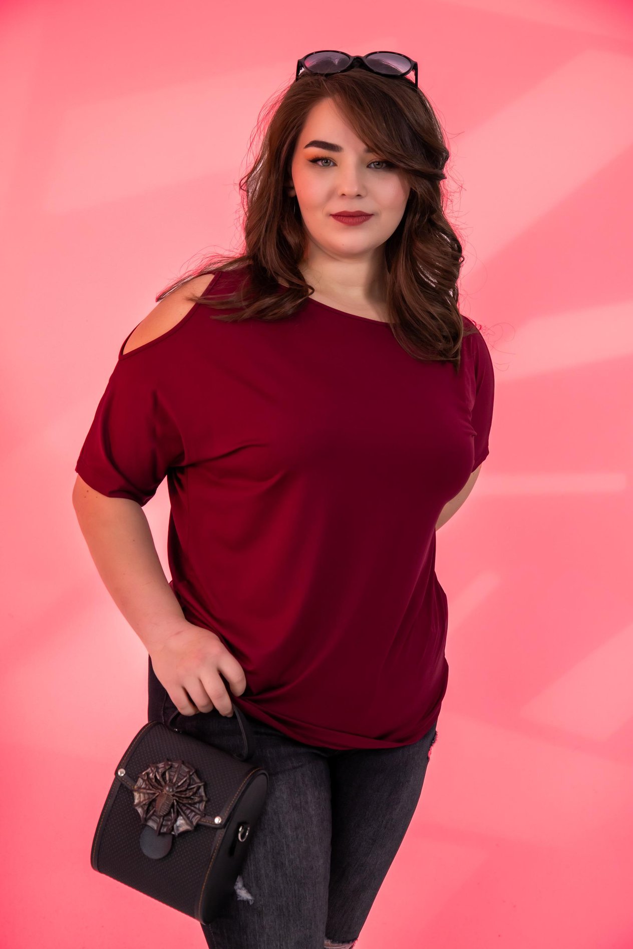 Büyük Beden 333768 Omuz Detaylı Bluz Bordo