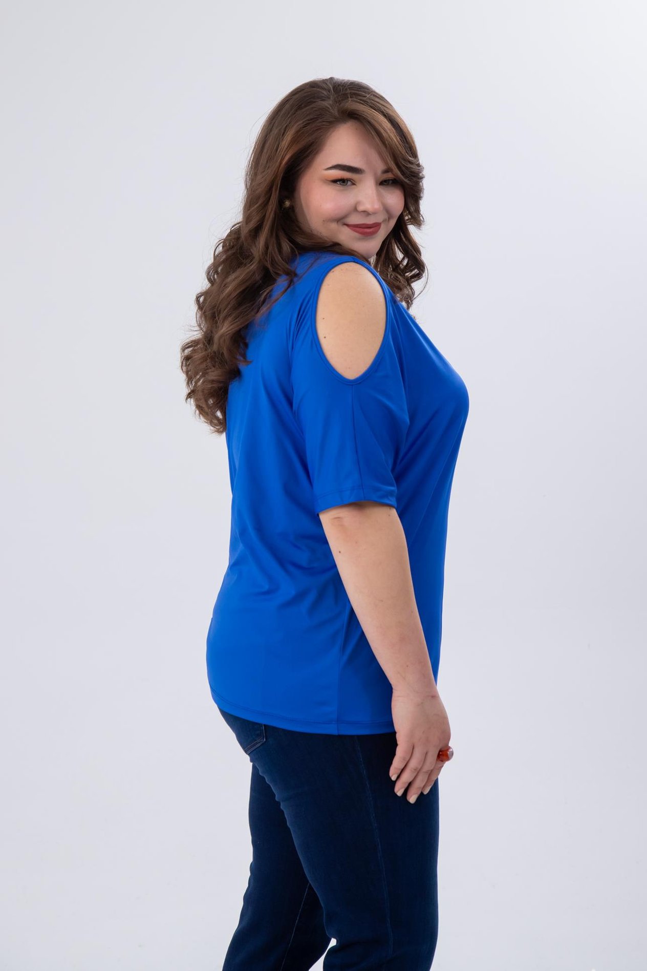Büyük Beden 333768 Omuz Detaylı Bluz Mavi