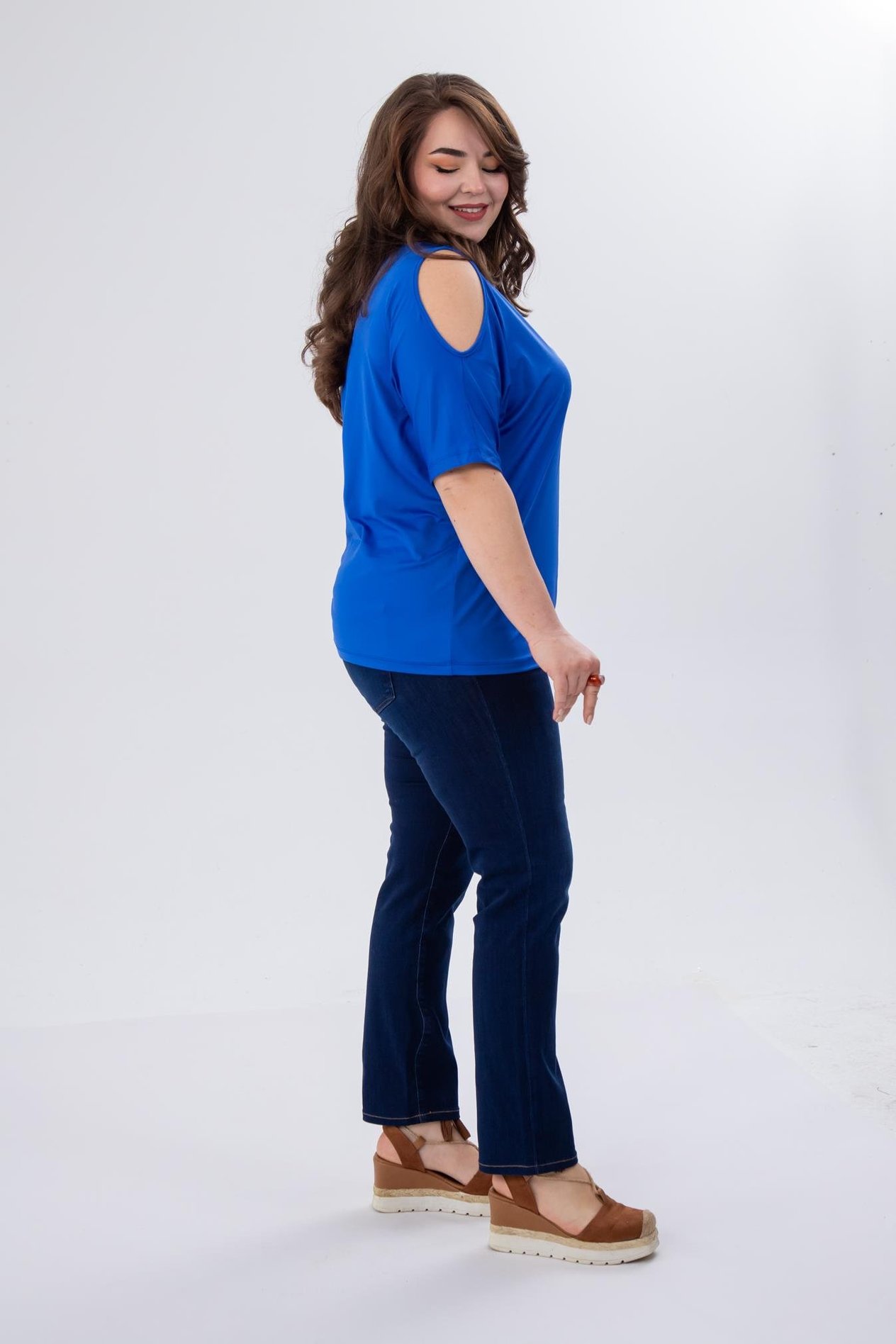 Büyük Beden 333768 Omuz Detaylı Bluz Mavi