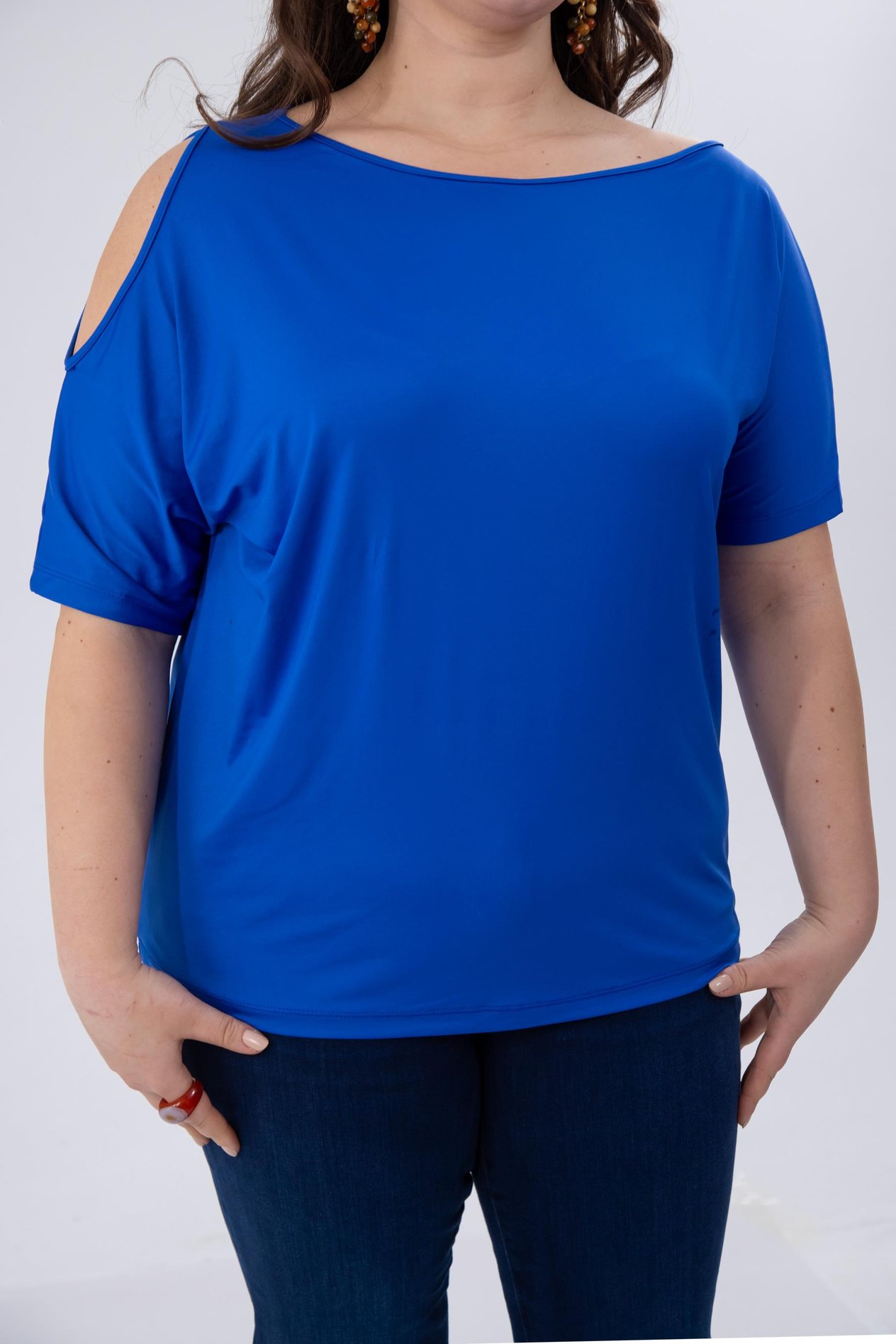 Büyük Beden 333768 Omuz Detaylı Bluz Mavi