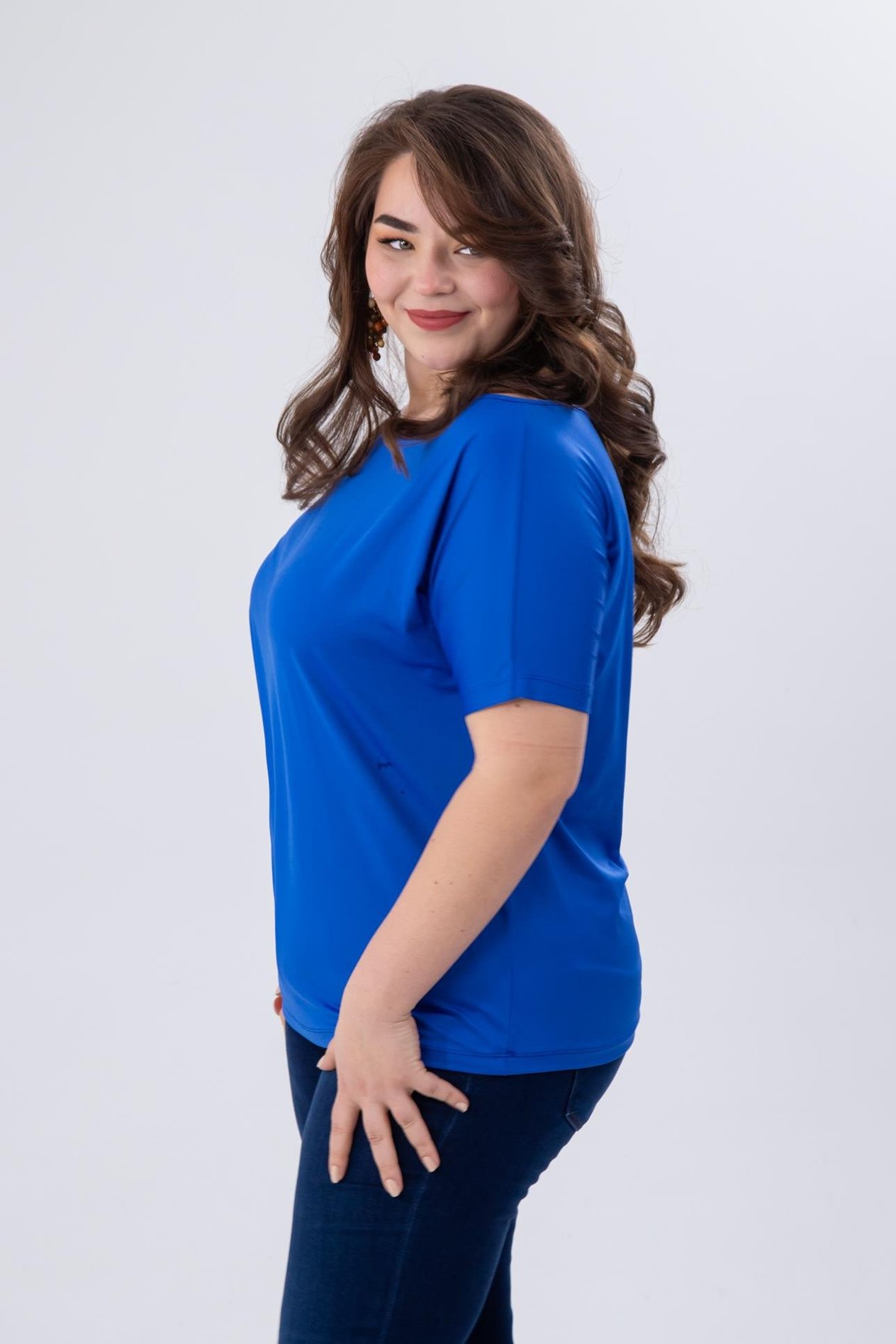 Büyük Beden 333768 Omuz Detaylı Bluz Mavi
