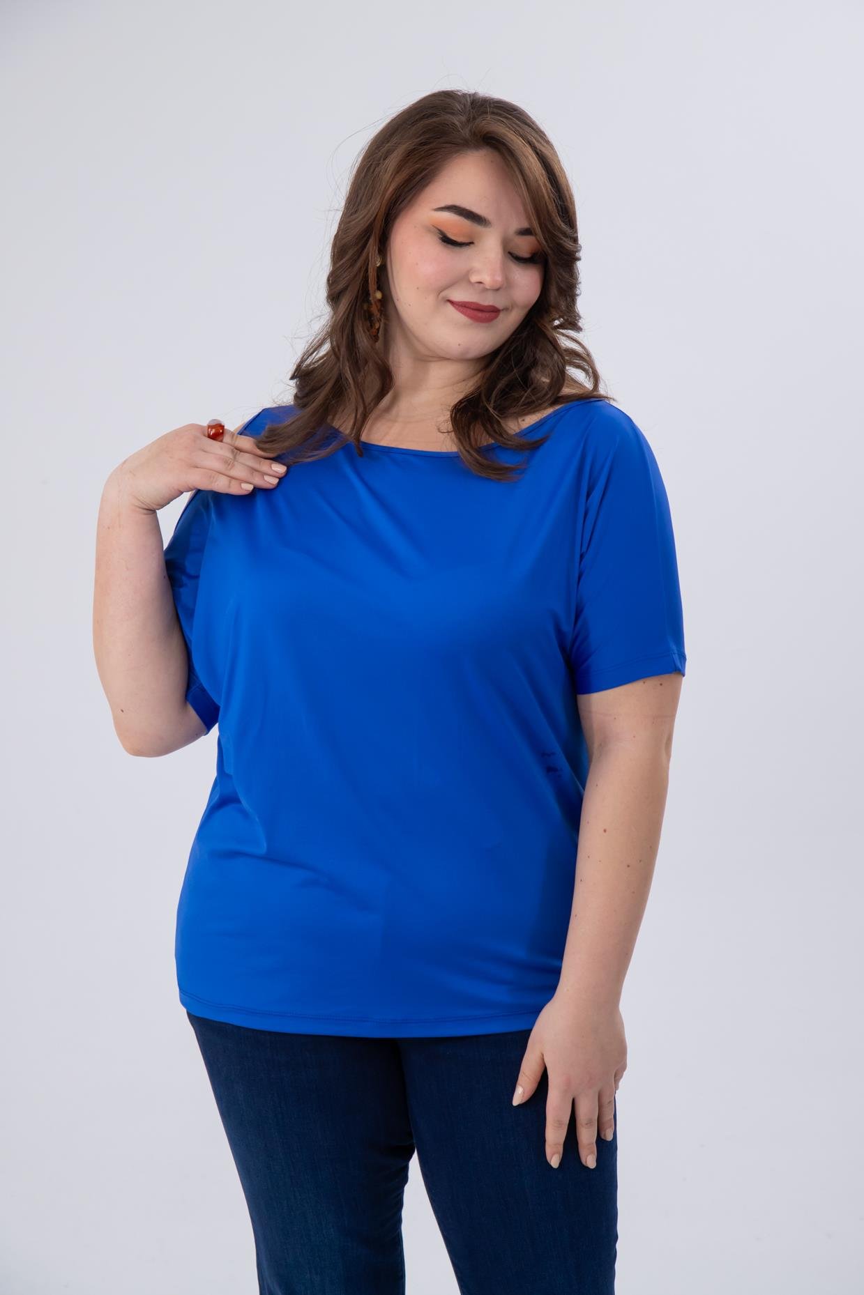 Büyük Beden 333768 Omuz Detaylı Bluz Mavi