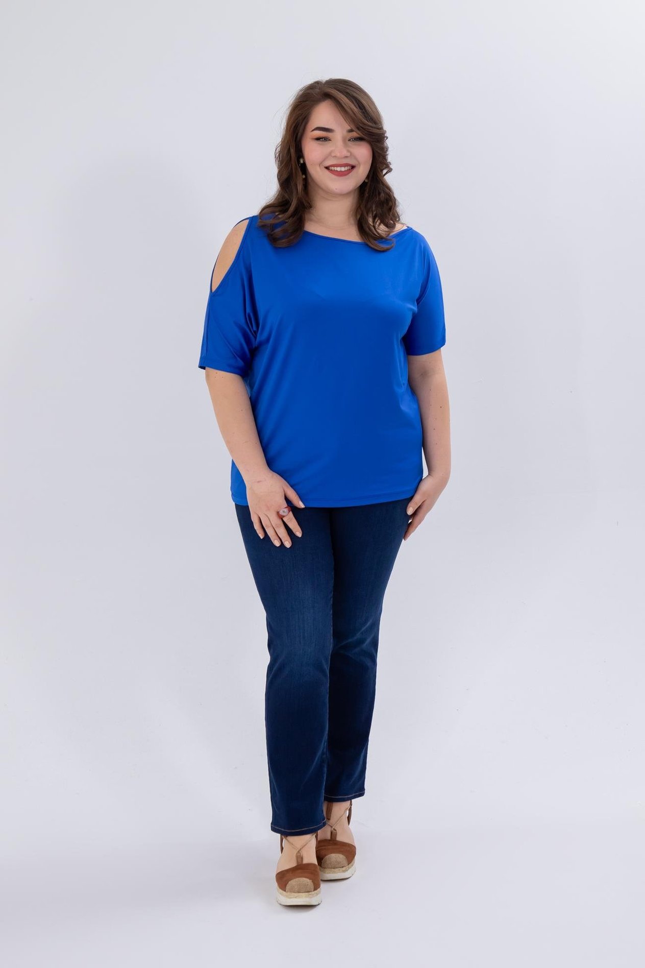 Büyük Beden 333768 Omuz Detaylı Bluz Mavi
