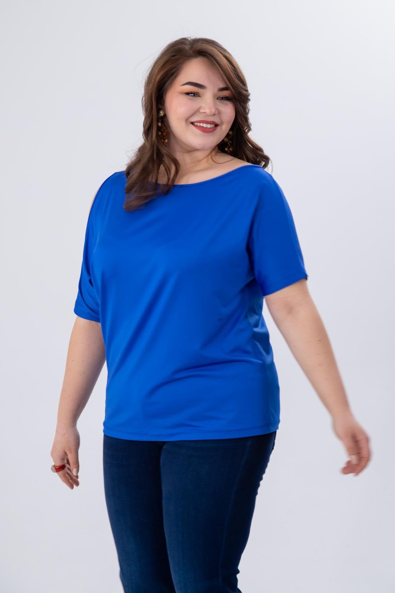 Büyük Beden 333768 Omuz Detaylı Bluz Mavi