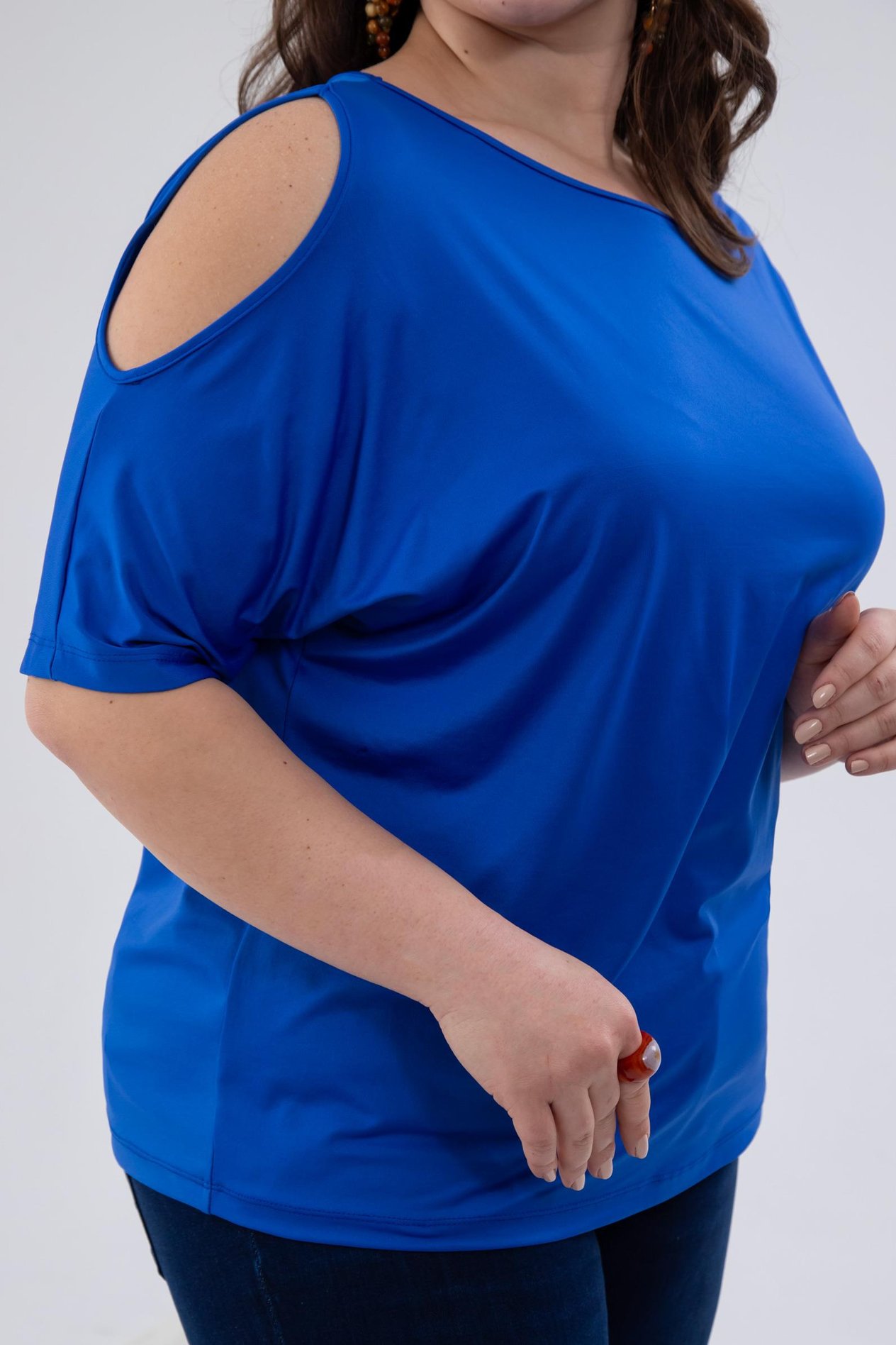 Büyük Beden 333768 Omuz Detaylı Bluz Mavi