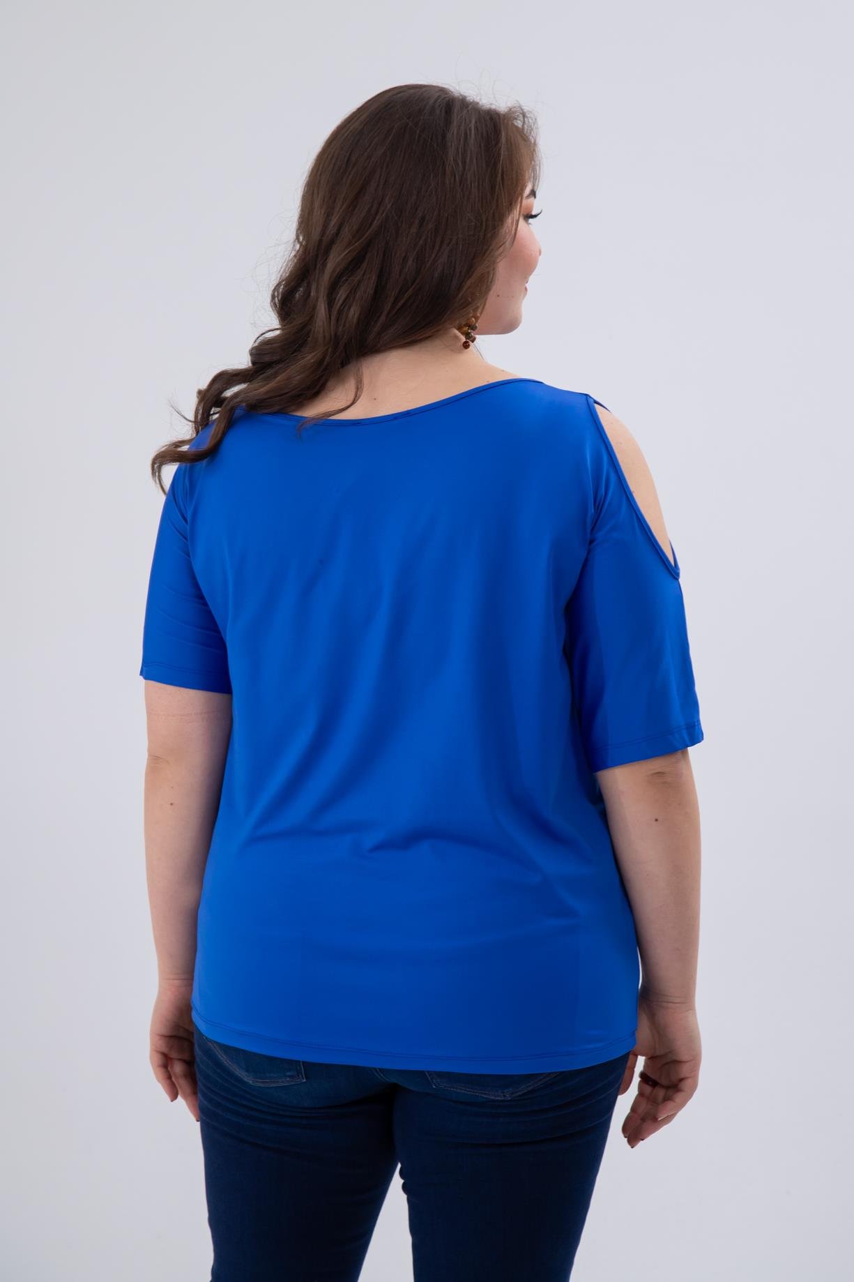 Büyük Beden 333768 Omuz Detaylı Bluz Mavi
