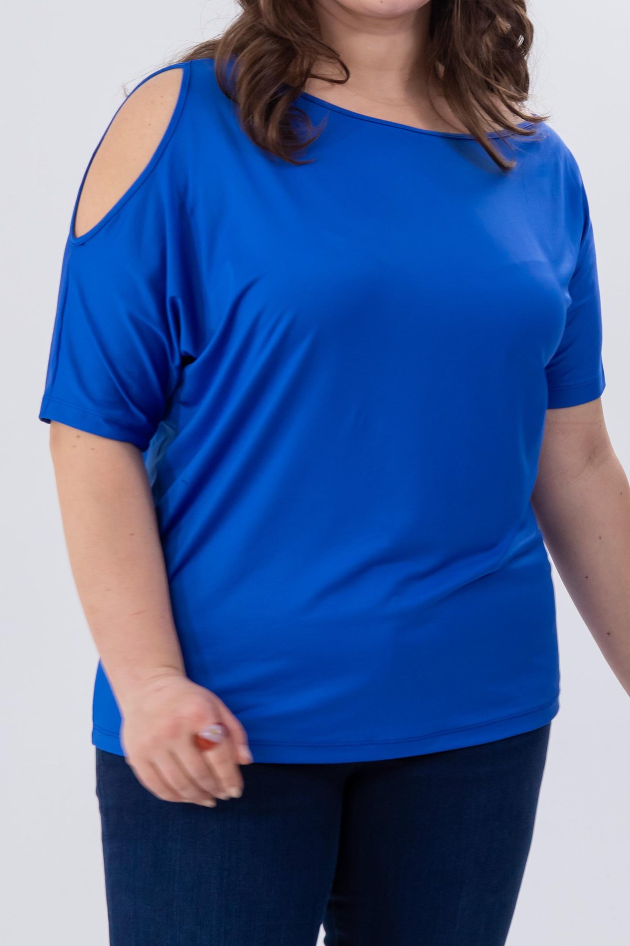 Büyük Beden 333768 Omuz Detaylı Bluz Mavi