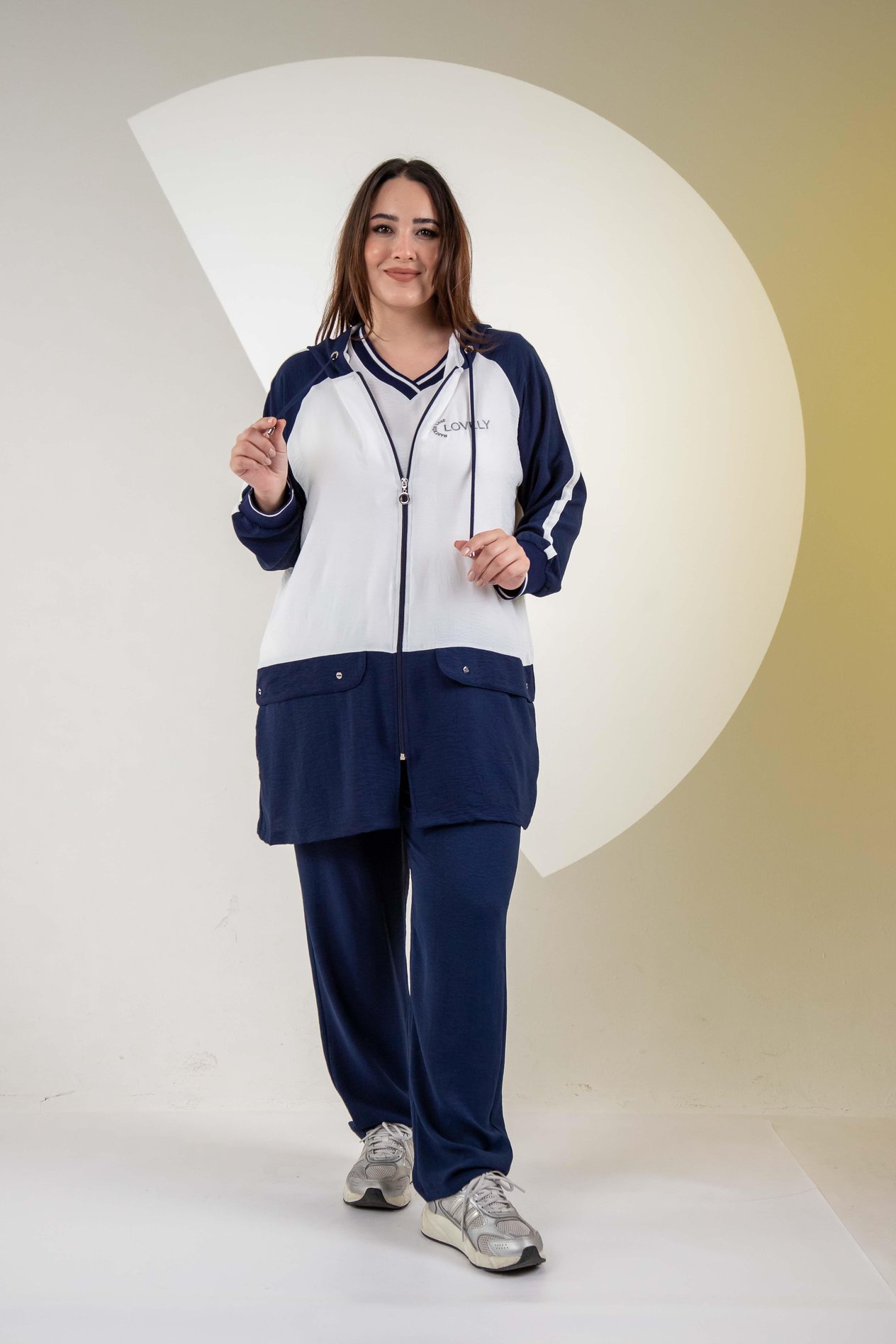 Büyük Beden 76318 Lovely Nakışlı 3'lü Takım Lacivert