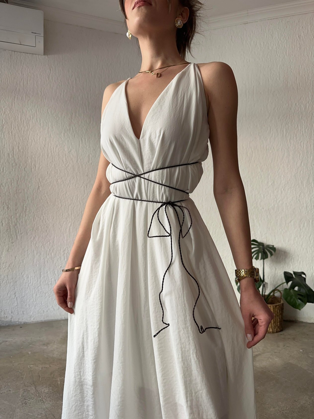 Ayarlanabilir Astarlı Elbise - Beyaz - Dominatrend
