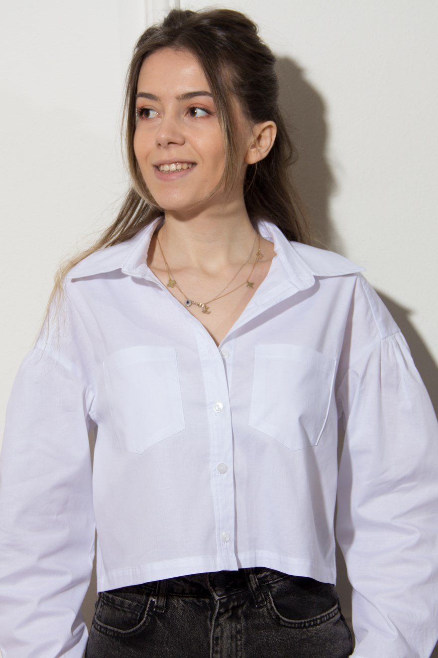 Beyaz Crop Gömlek - Dominatrend