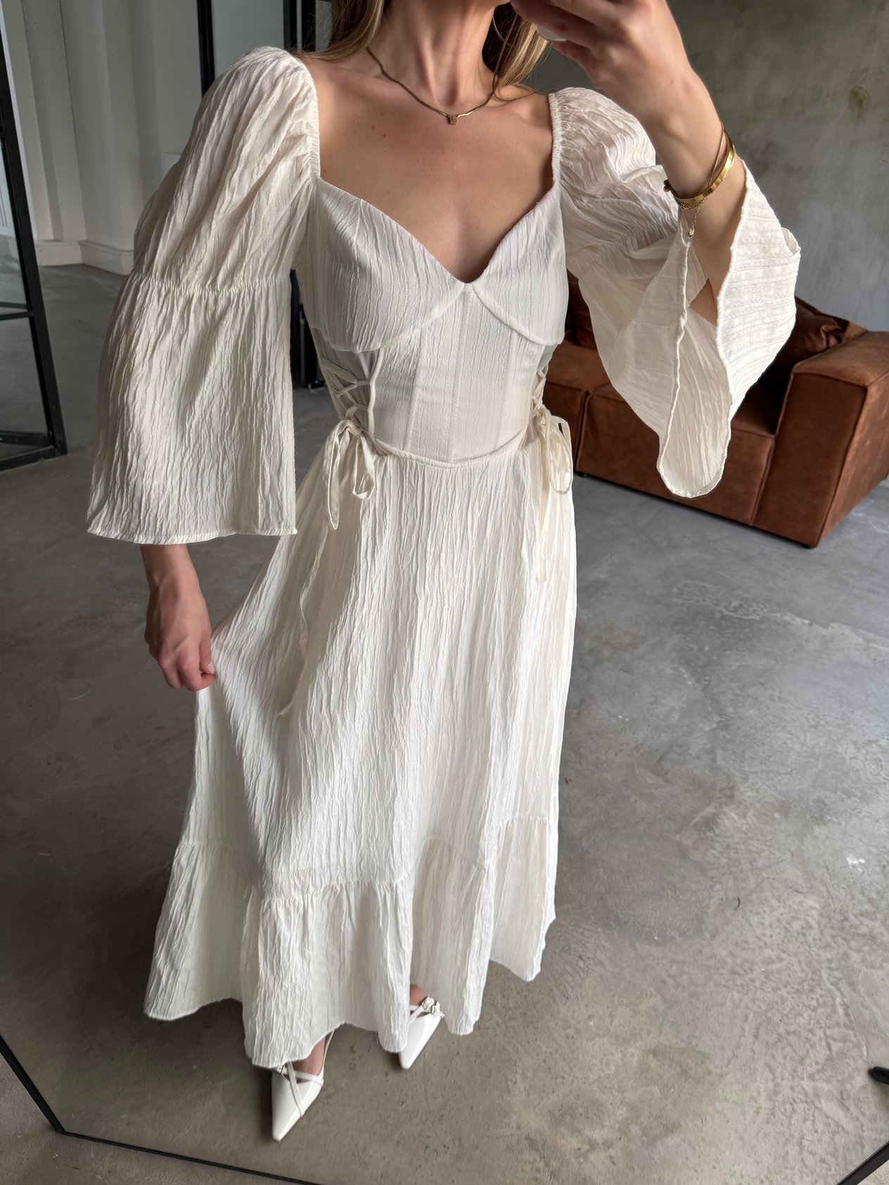 Korseli Maxi Elbise - Beyaz - Dominatrend