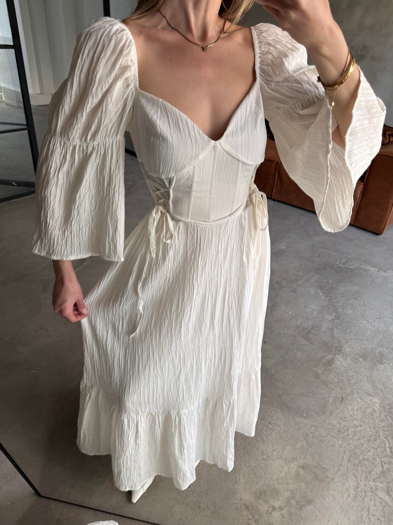 Korseli Maxi Elbise - Beyaz - Dominatrend