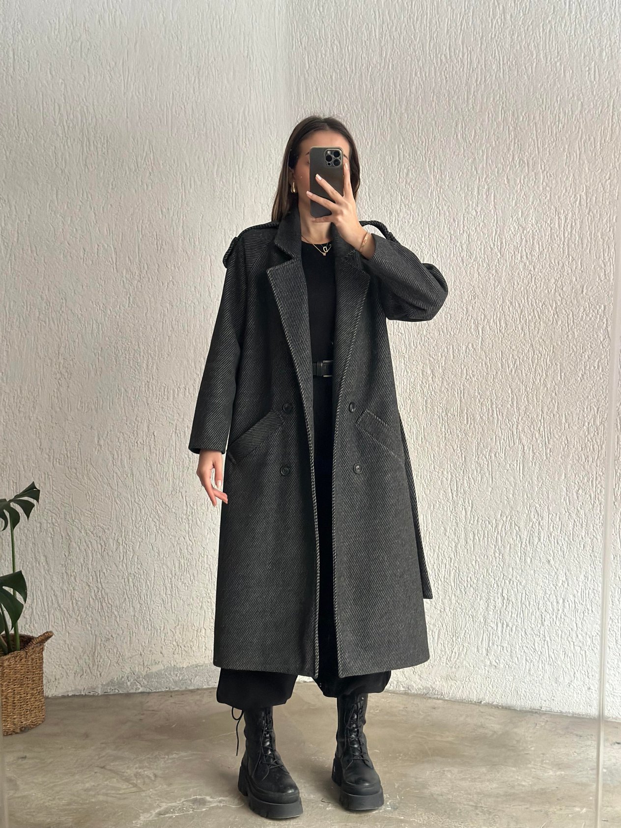 Kuşaklı Kaşe Kaban Antrasit  - Dominatrend