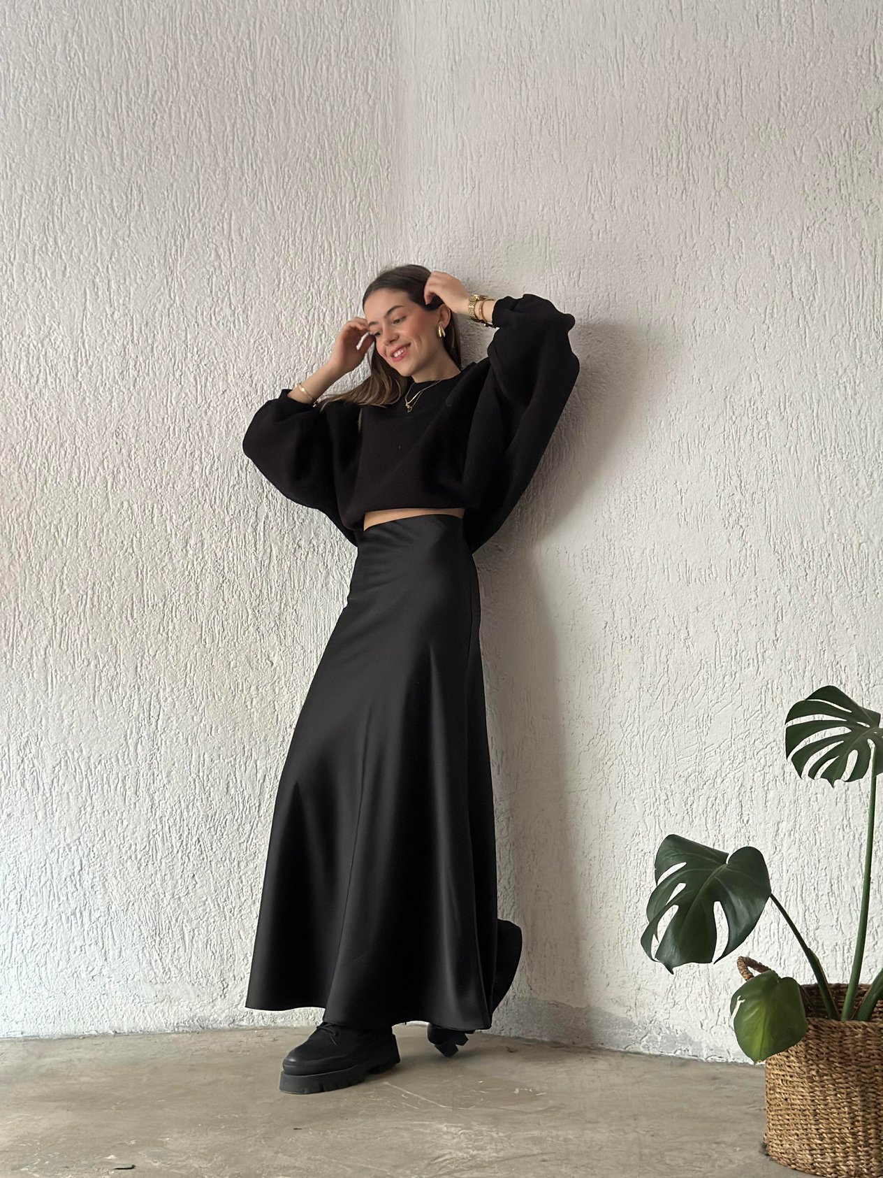 Maxi Saten Etek - Siyah - Dominatrend