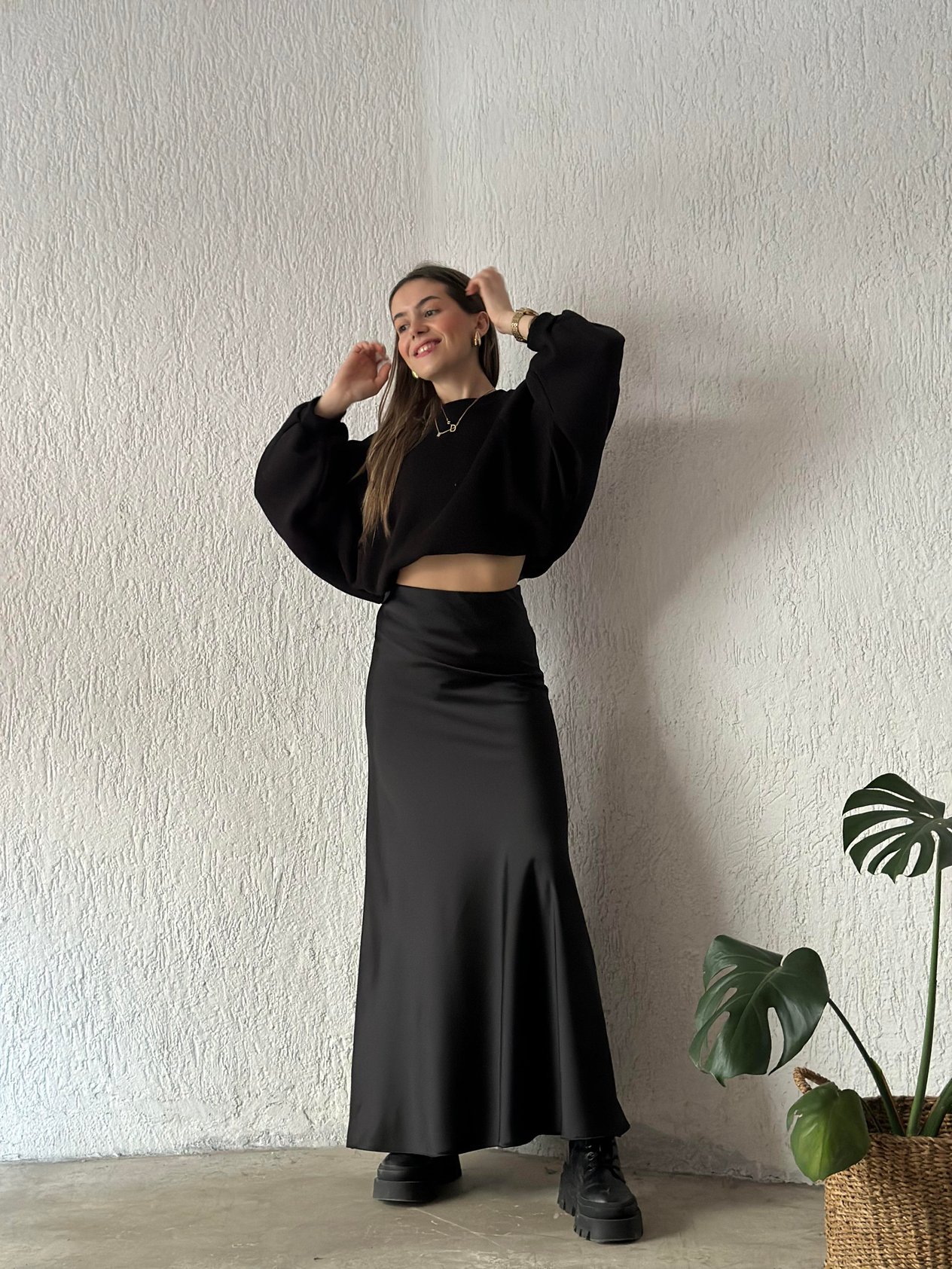 Maxi Saten Etek - Siyah - Dominatrend