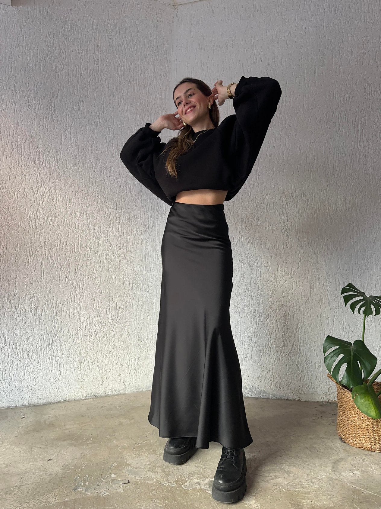 Maxi Saten Etek - Siyah - Dominatrend