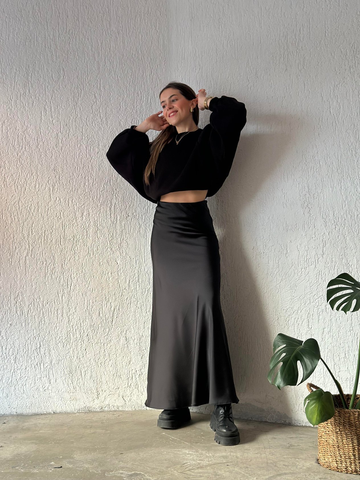 Maxi Saten Etek - Siyah - Dominatrend