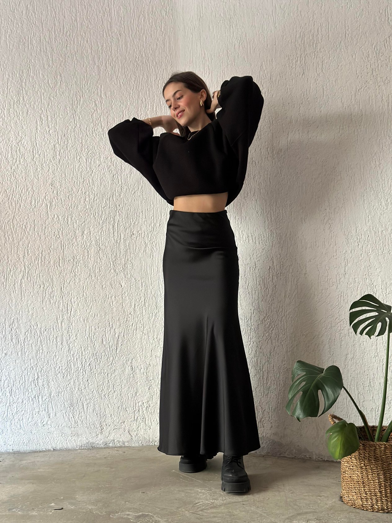 Maxi Saten Etek - Siyah - Dominatrend