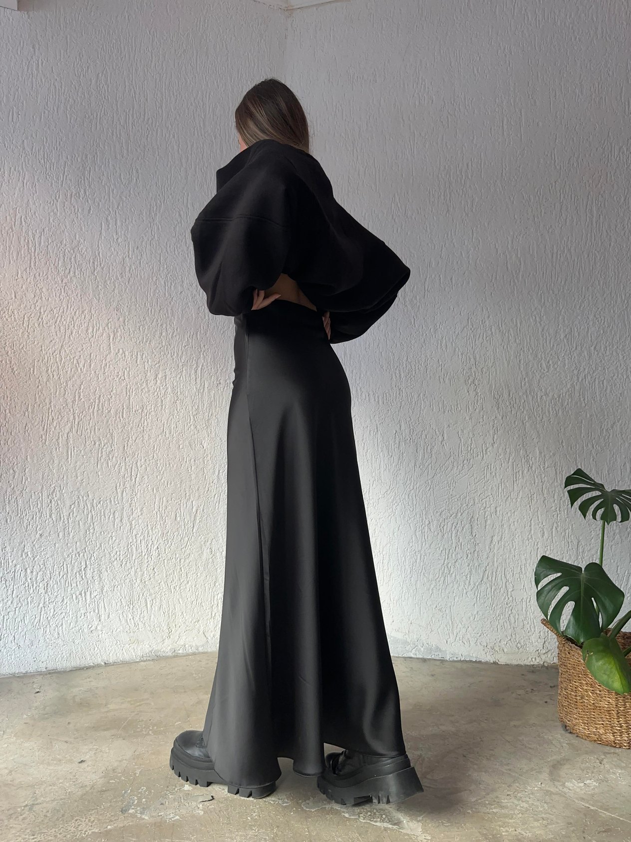 Maxi Saten Etek - Siyah - Dominatrend