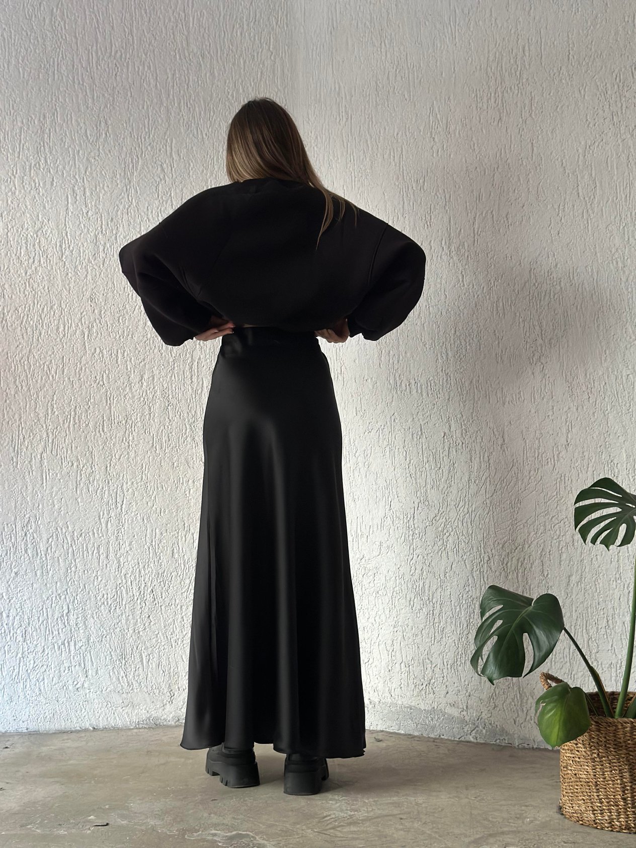 Maxi Saten Etek - Siyah - Dominatrend
