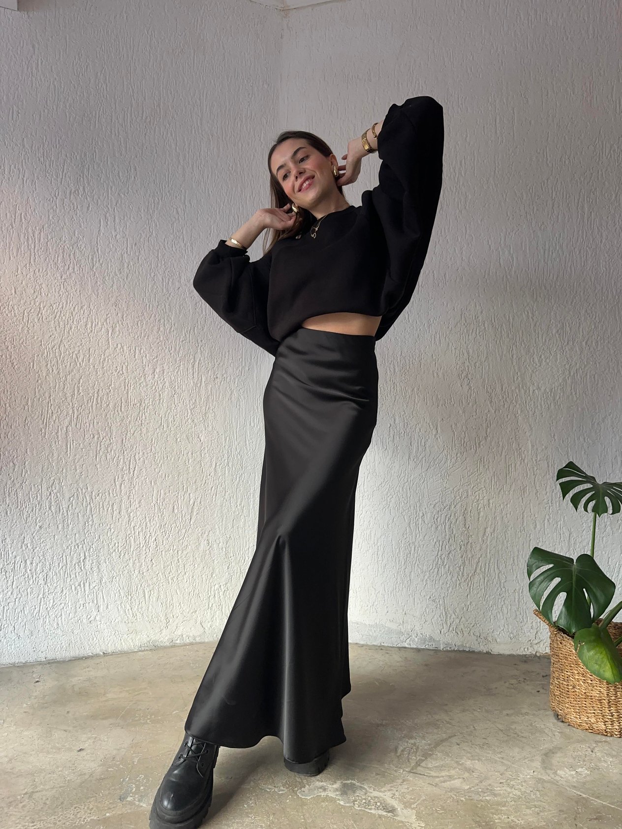 Maxi Saten Etek - Siyah - Dominatrend