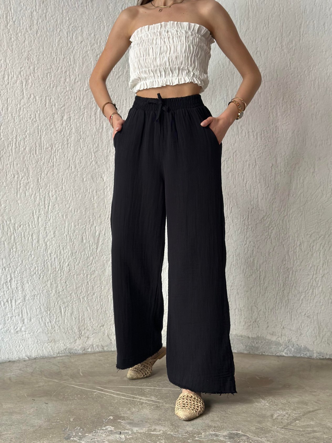 Müslin Salaş Pantolon - Lacivert - Dominatrend