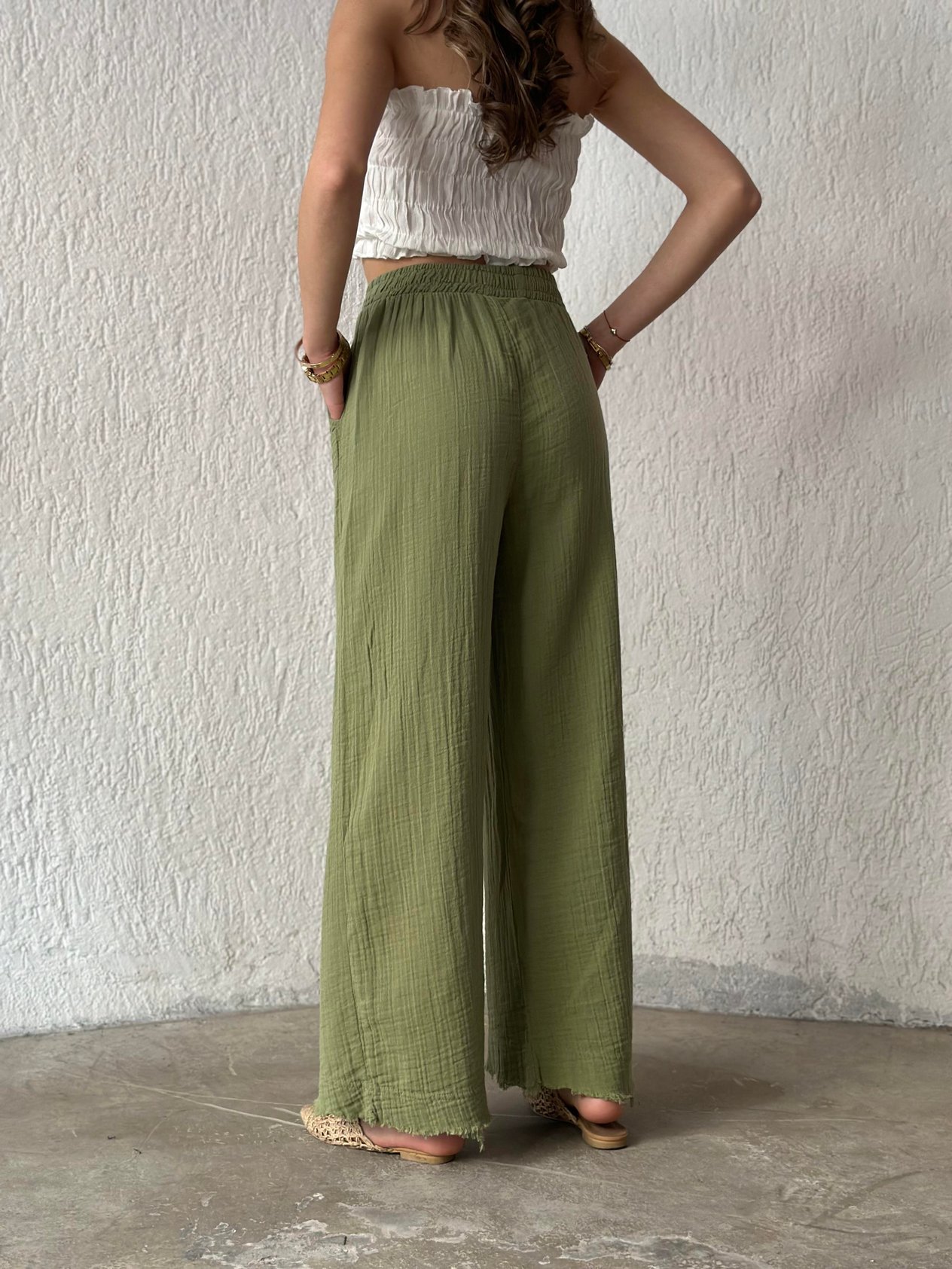 Müslin Salaş Pantolon - Yeşil - Dominatrend