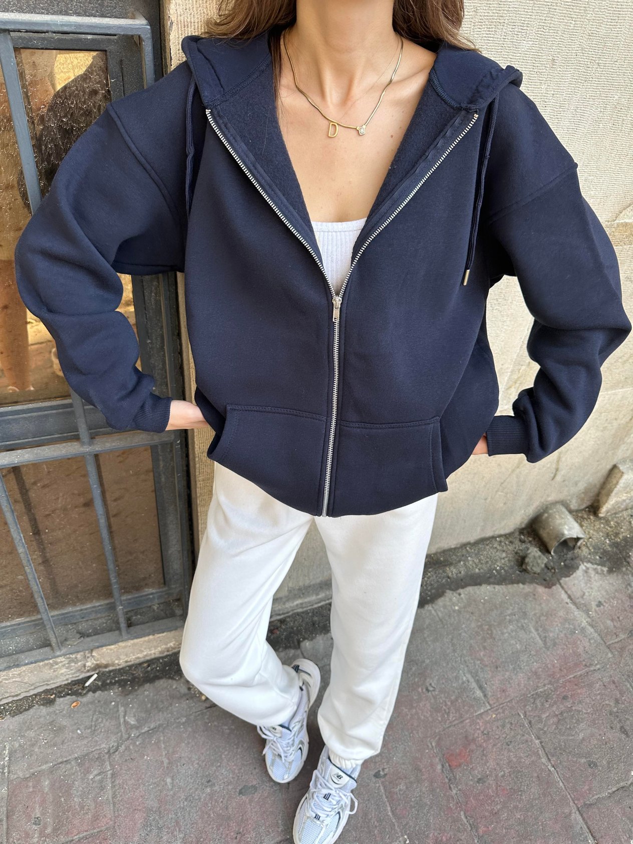 Oversize Kapüşonlu Hırka - Lacivert - Dominatrend