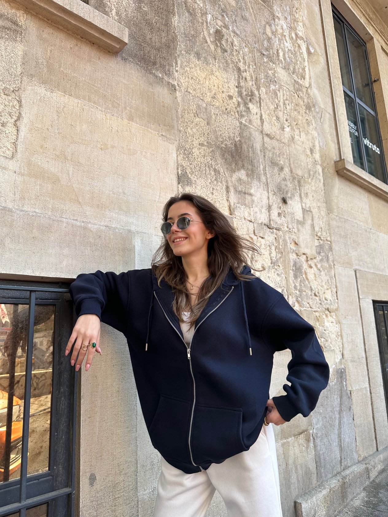 Oversize Kapüşonlu Hırka - Lacivert - Dominatrend