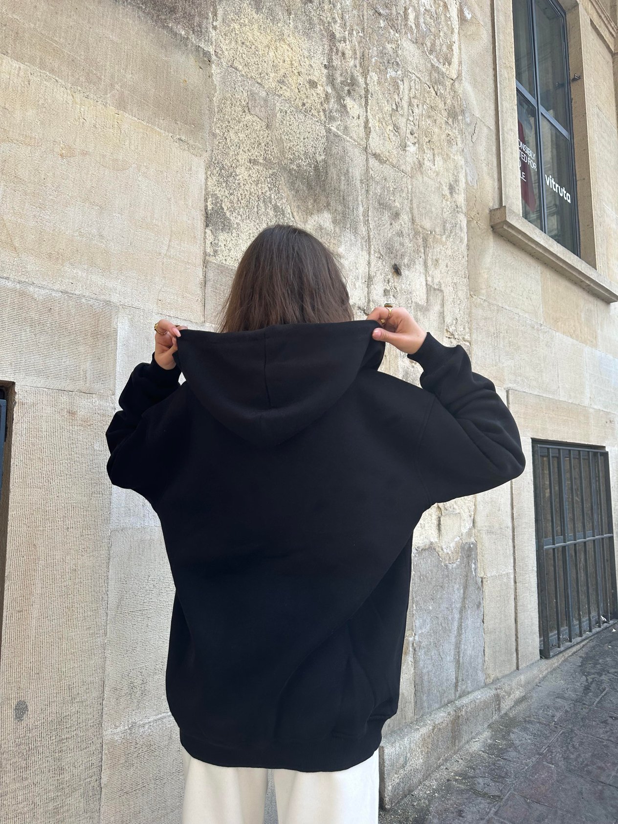 Oversize Kapüşonlu Hırka - Siyah - Dominatrend