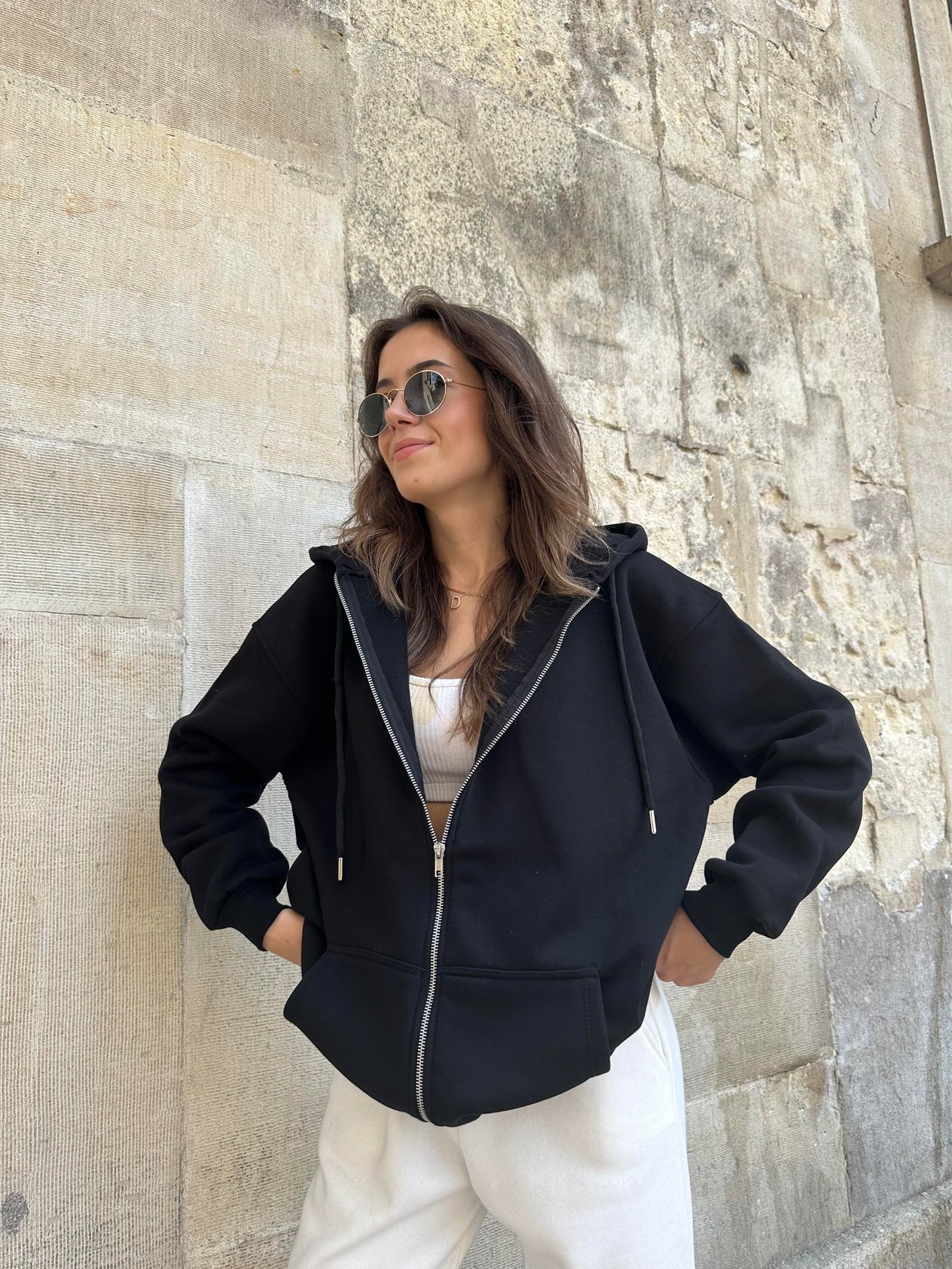 Oversize Kapüşonlu Hırka - Siyah - Dominatrend