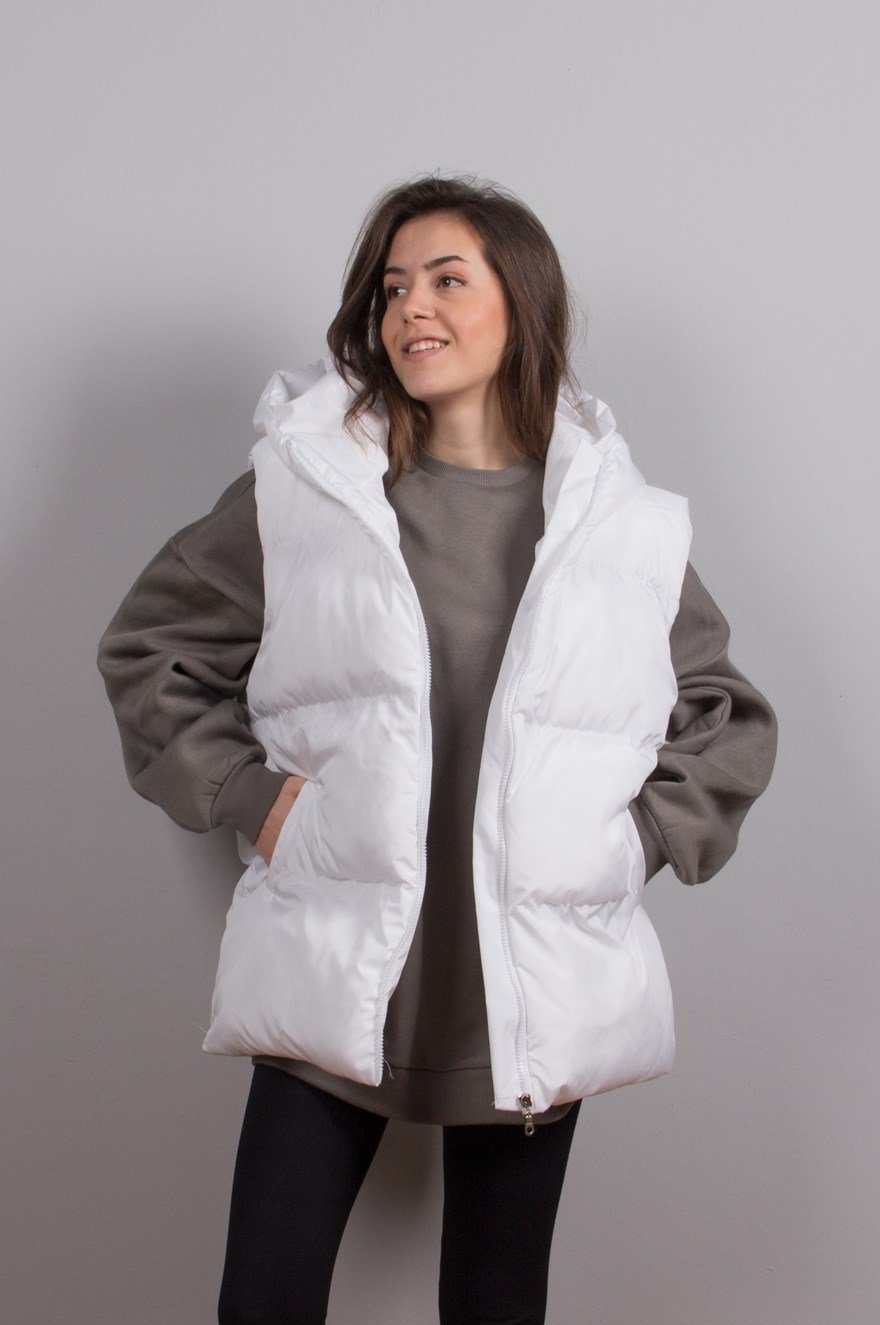 Oversize Şişme Yelek - Beyaz - Dominatrend