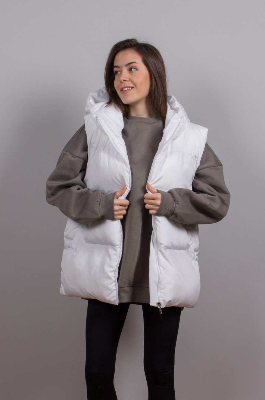 Oversize Şişme Yelek - Beyaz - Dominatrend
