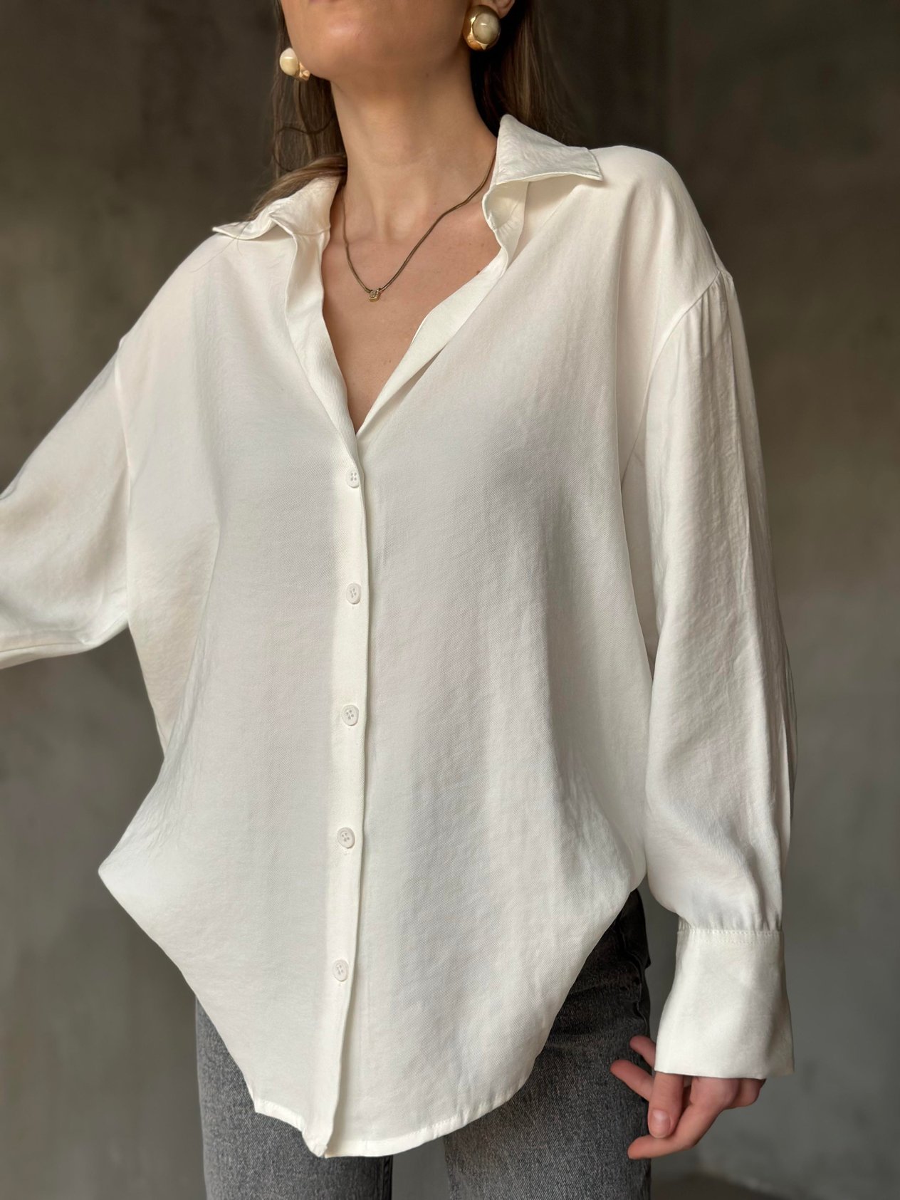 Oversize Tensel Gömlek - Beyaz - Dominatrend