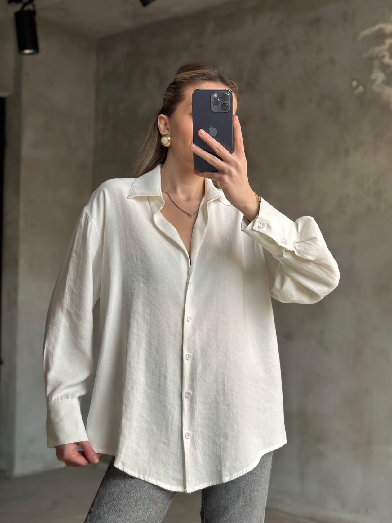 Oversize Tensel Gömlek - Beyaz - Dominatrend