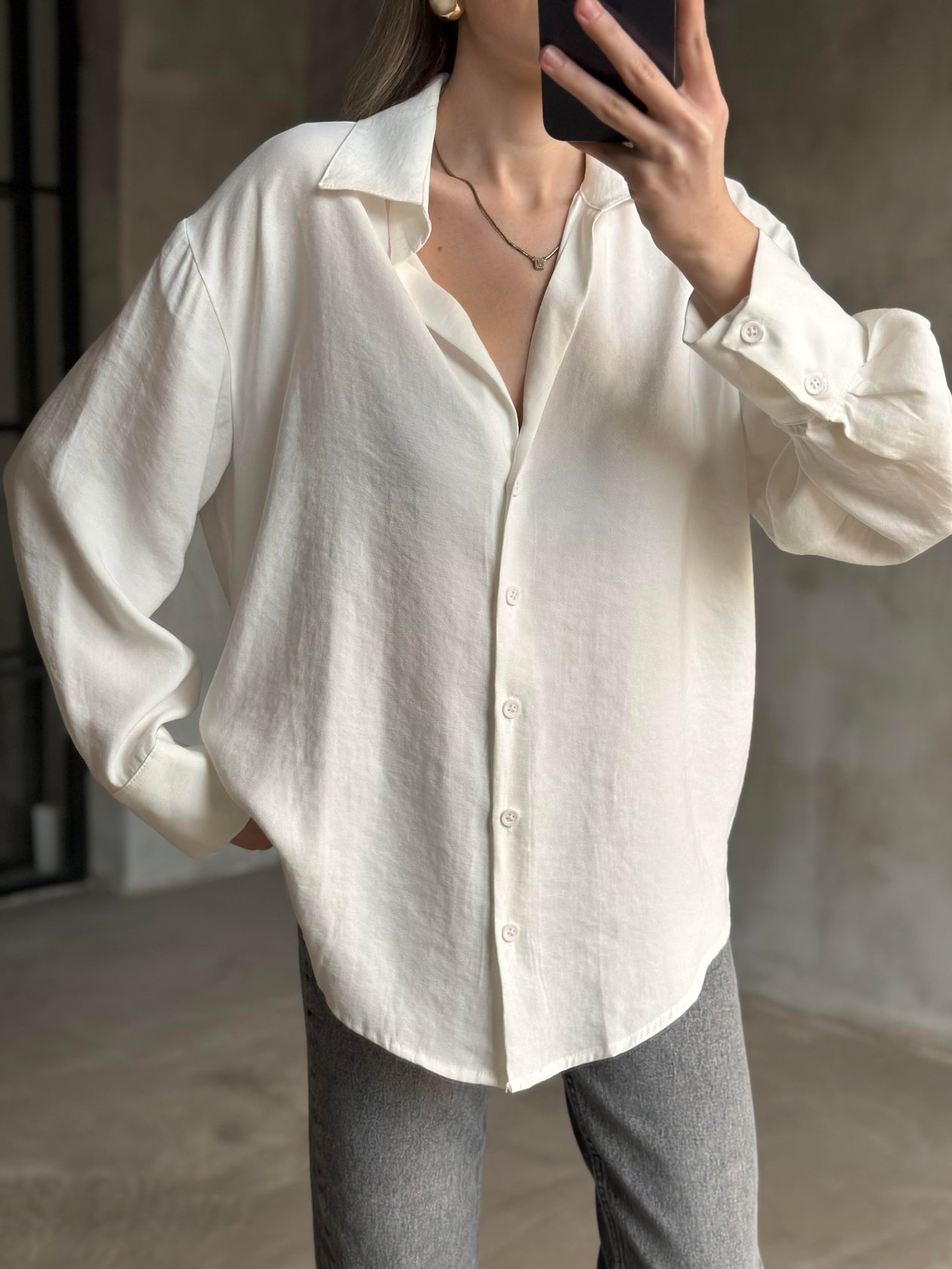 Oversize Tensel Gömlek - Beyaz - Dominatrend