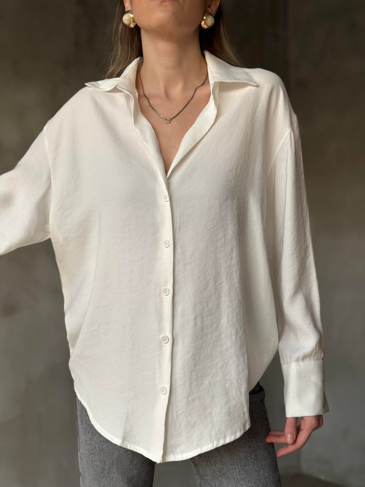 Oversize Tensel Gömlek - Beyaz - Dominatrend