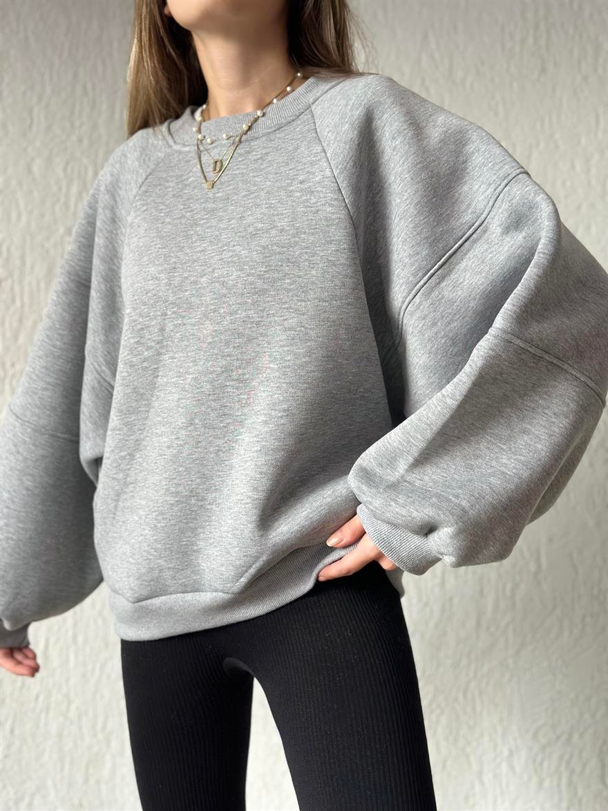 Oversize Unisex Yarasa Kol Sweatshirt - Gri - Dominatrend