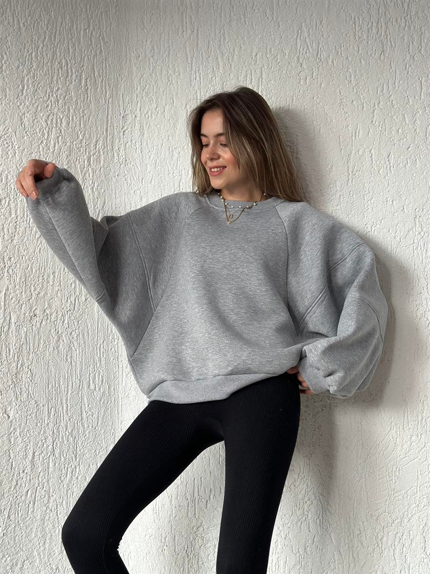 Oversize Unisex Yarasa Kol Sweatshirt - Gri - Dominatrend