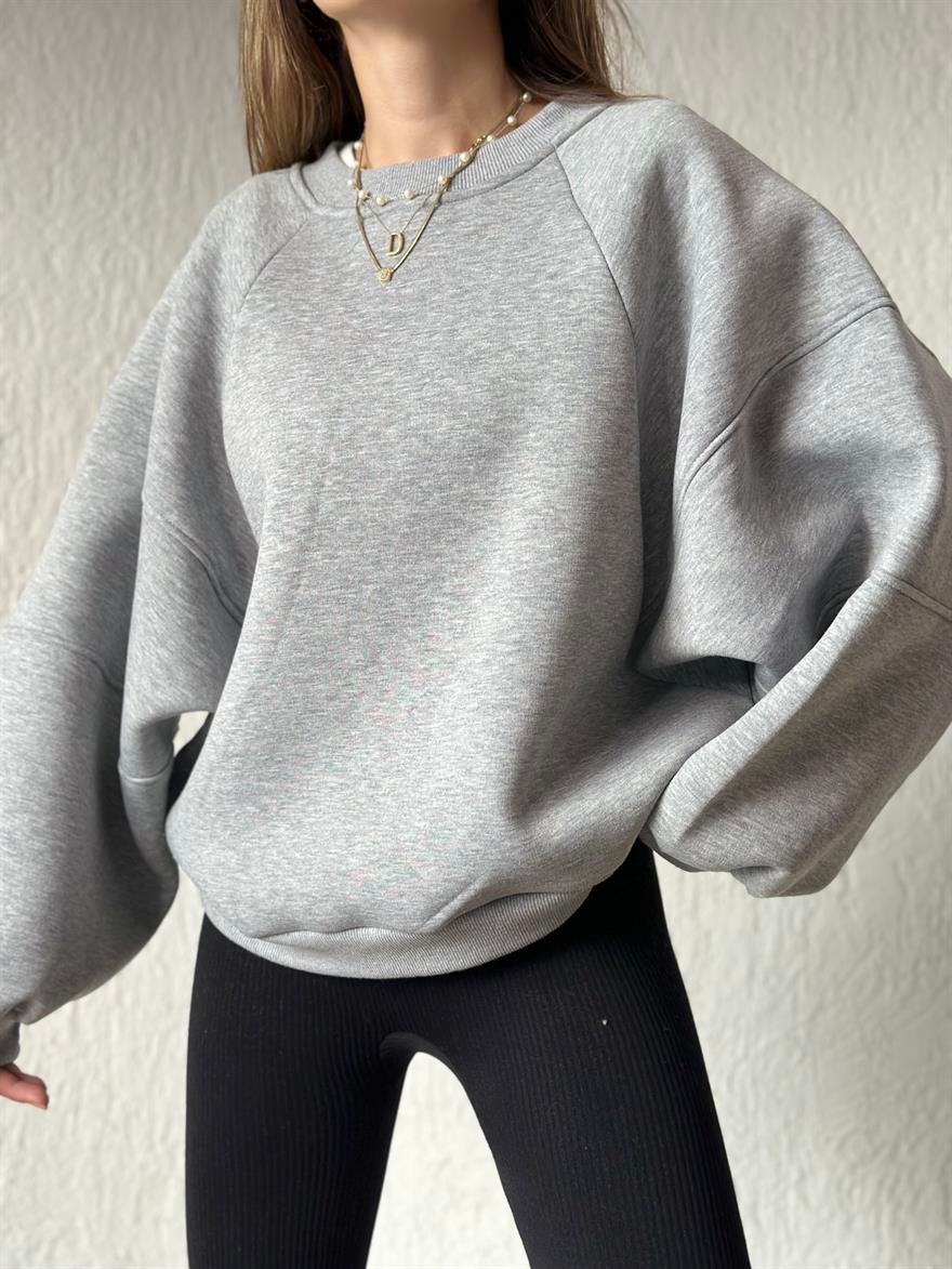 Oversize Unisex Yarasa Kol Sweatshirt - Gri - Dominatrend