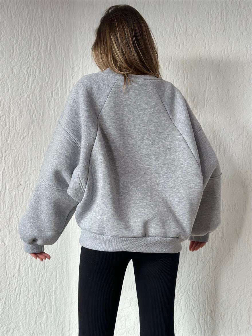 Oversize Unisex Yarasa Kol Sweatshirt - Gri - Dominatrend