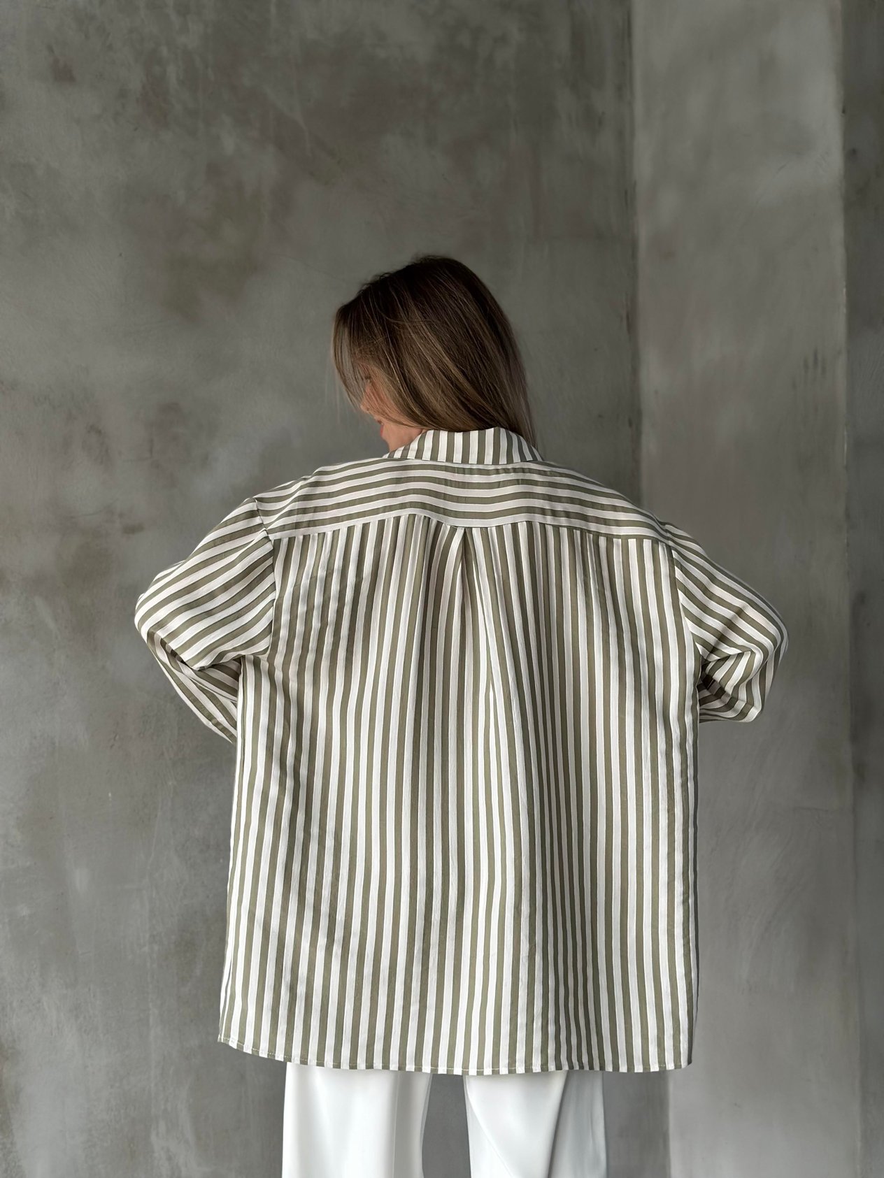 Oversize Yeşil Çizgili Gömlek - Dominatrend