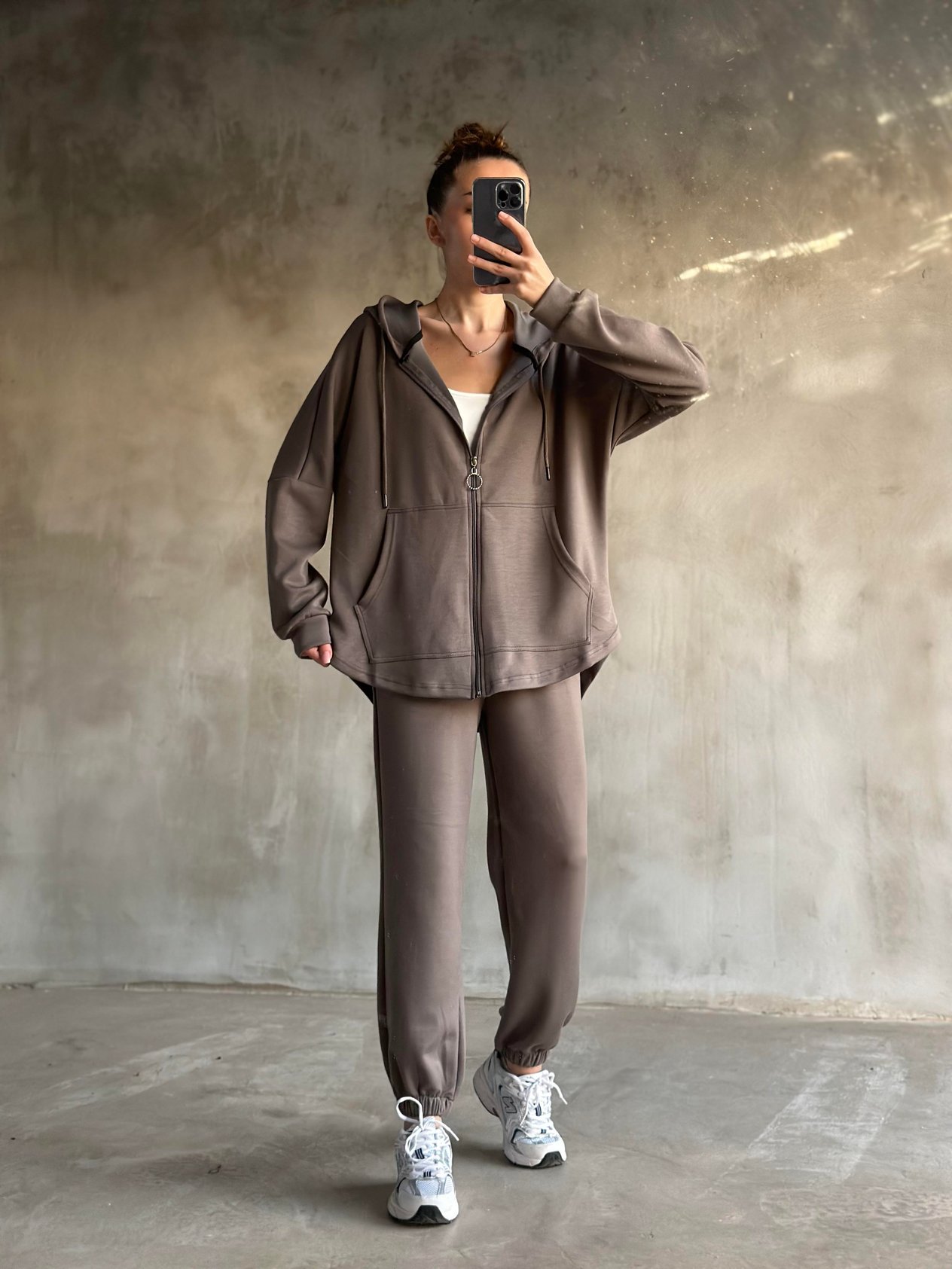 Oysh Uzun Hırkalı Jogger Takım - Vizon - Dominatrend