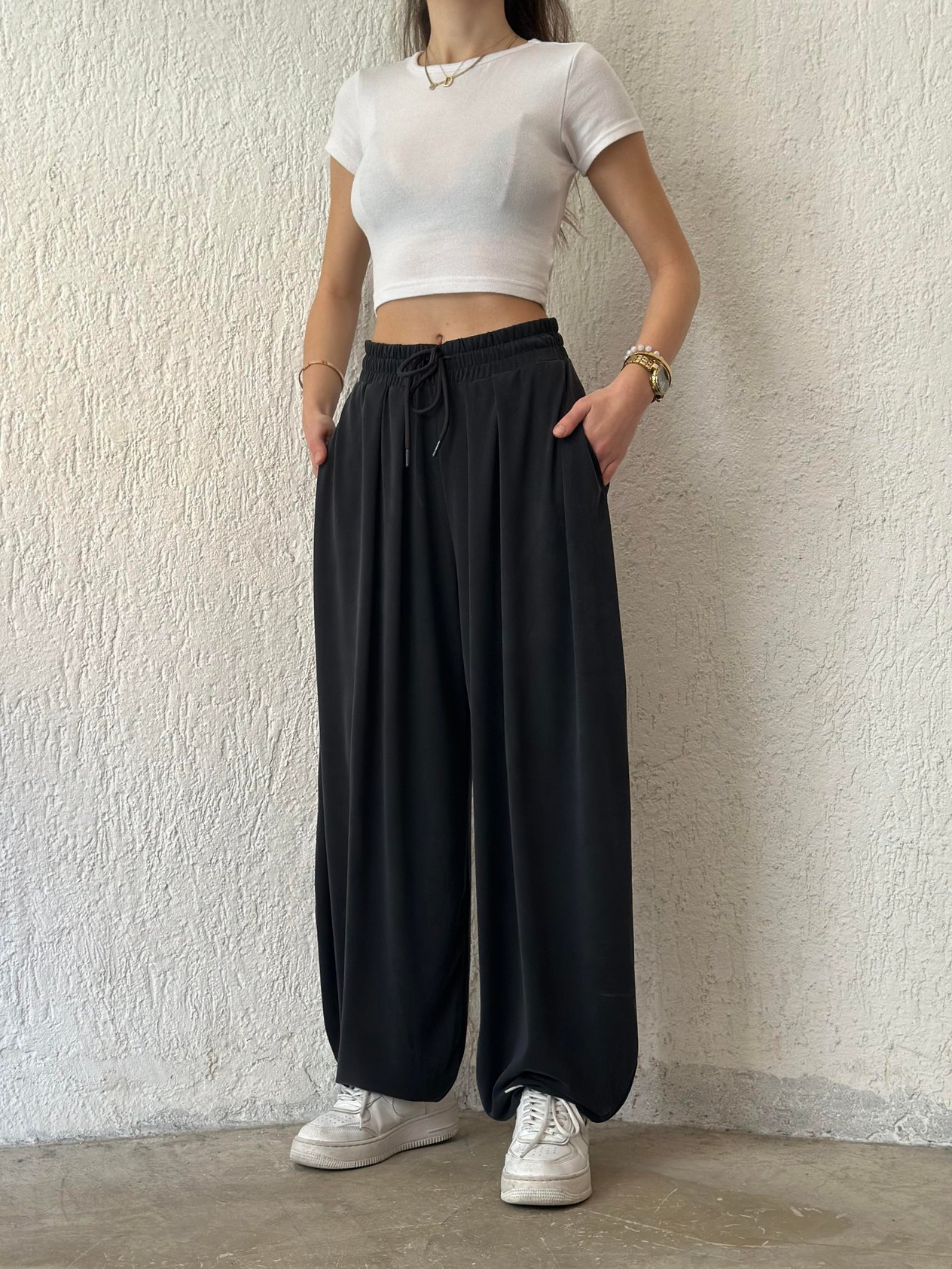 Oysho Dökümlü Modal Şalvar Pantolon - Antrasit - Dominatrend