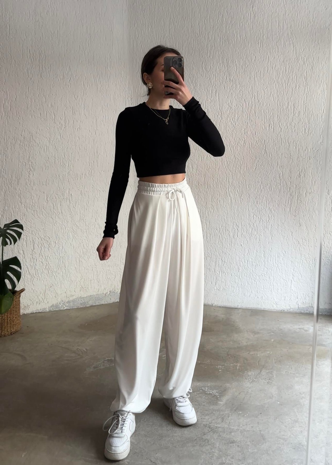 Oysho Modal Karışımlı Dökümlü Şalvar Pantolon - Beyaz - Dominatrend