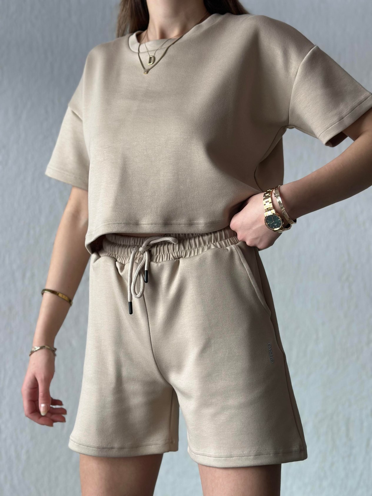 Oysho Modal Şortlu Takım - Bej - Dominatrend