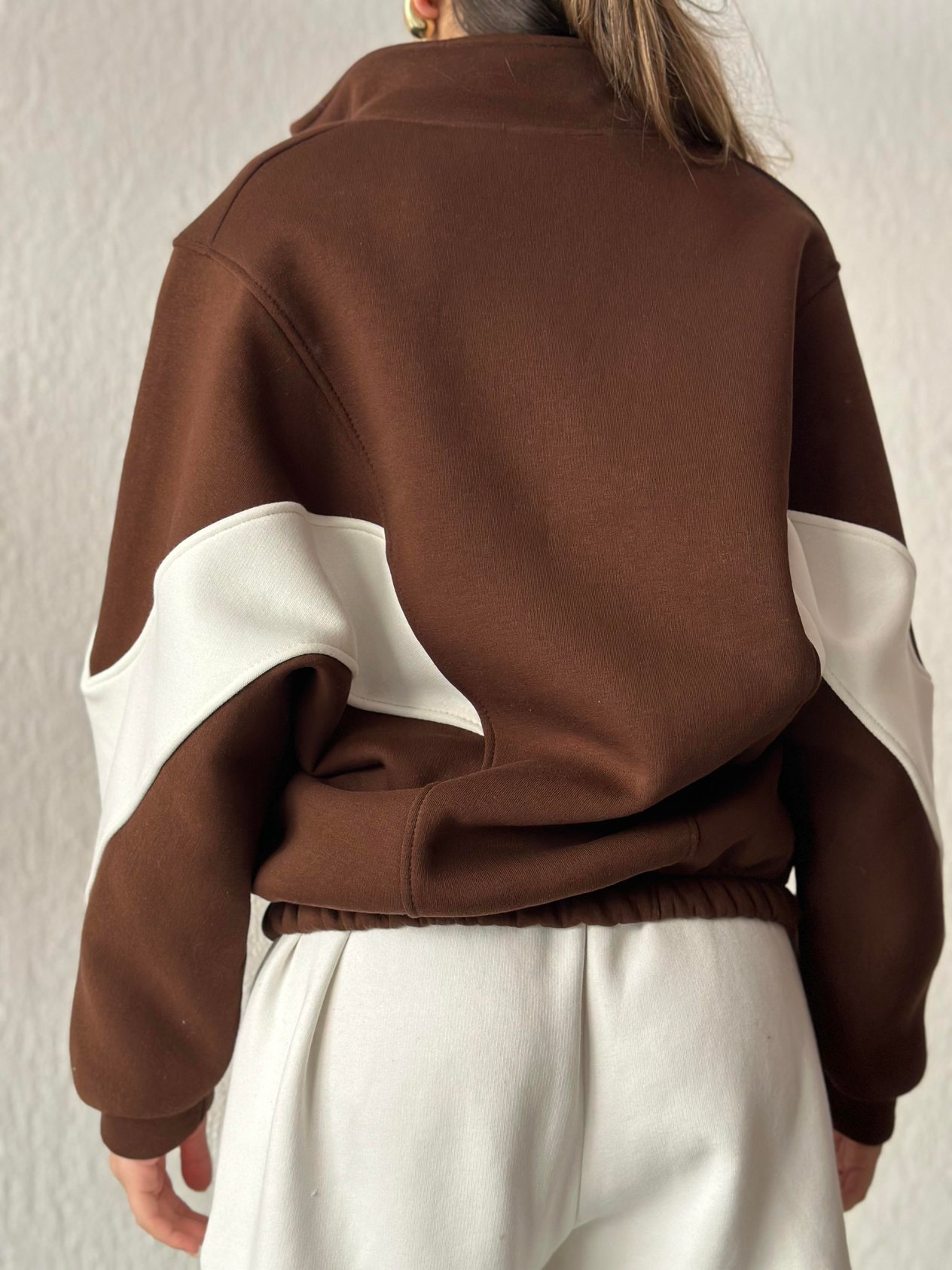 Şeritli Oversize Hırka - Kahverengi - Dominatrend