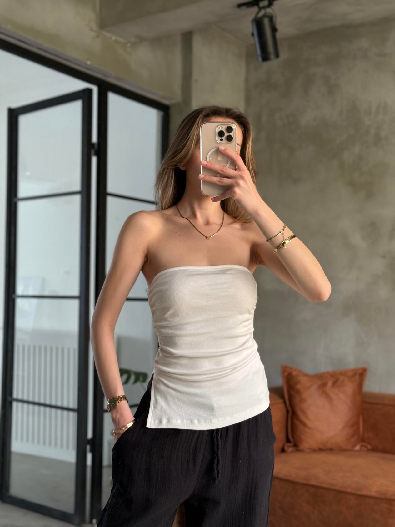 Straplez Bluz - Beyaz - Dominatrend