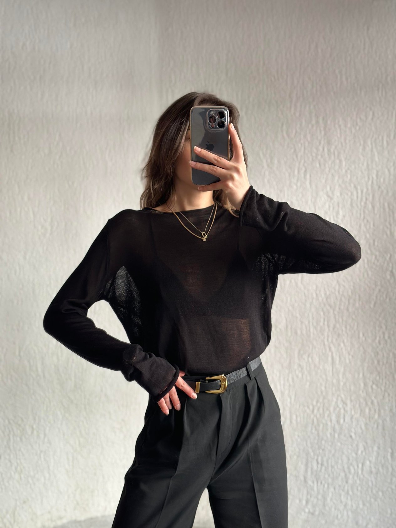Transparan Bluz - Siyah - Dominatrend