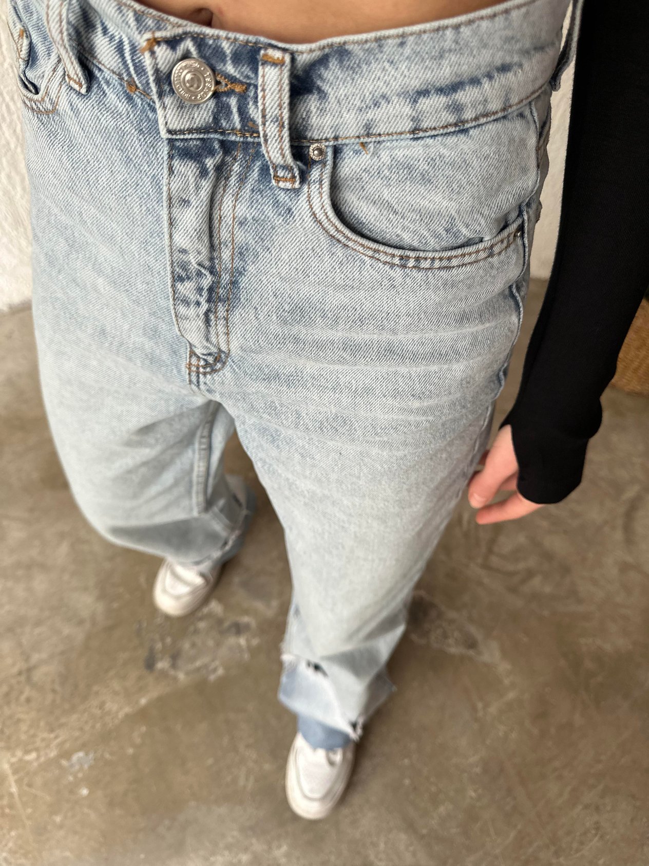Yüksek Bel Katlı Paça Mavi Kar Yıkama Jean - Dominatrend
